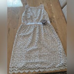 MARINA Silver Lace Dress with Rosette Waistband 12
